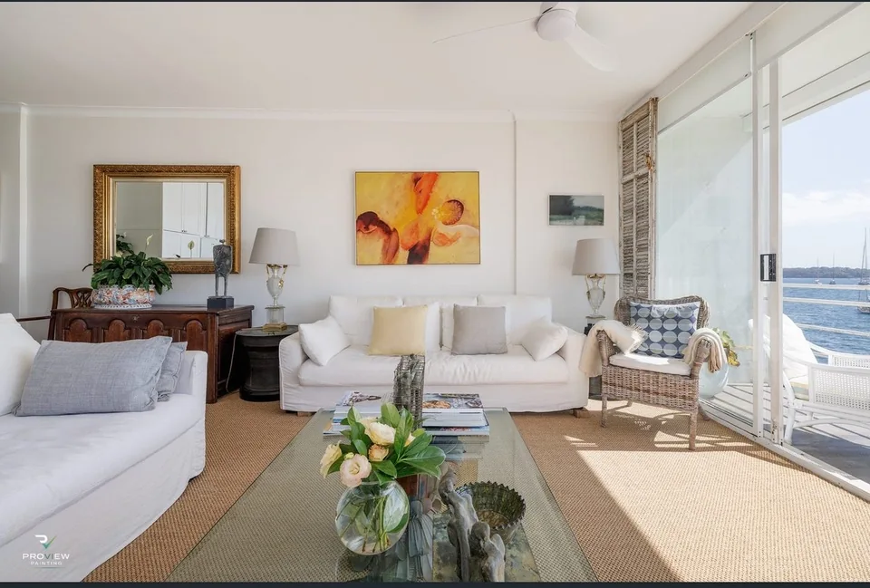 Finished lounge and painted walls at the Billyard Avenue apartment, Elizabeth Bay