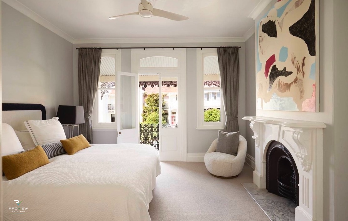 Master bedroom with fireplace