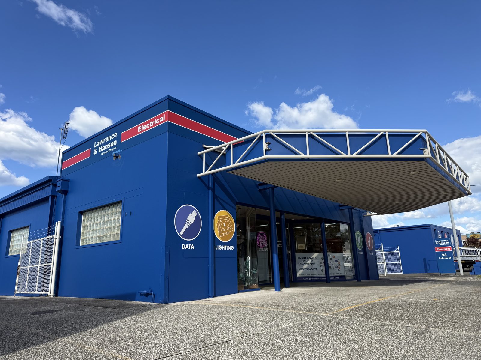 Corner view of the repainted showroom entry